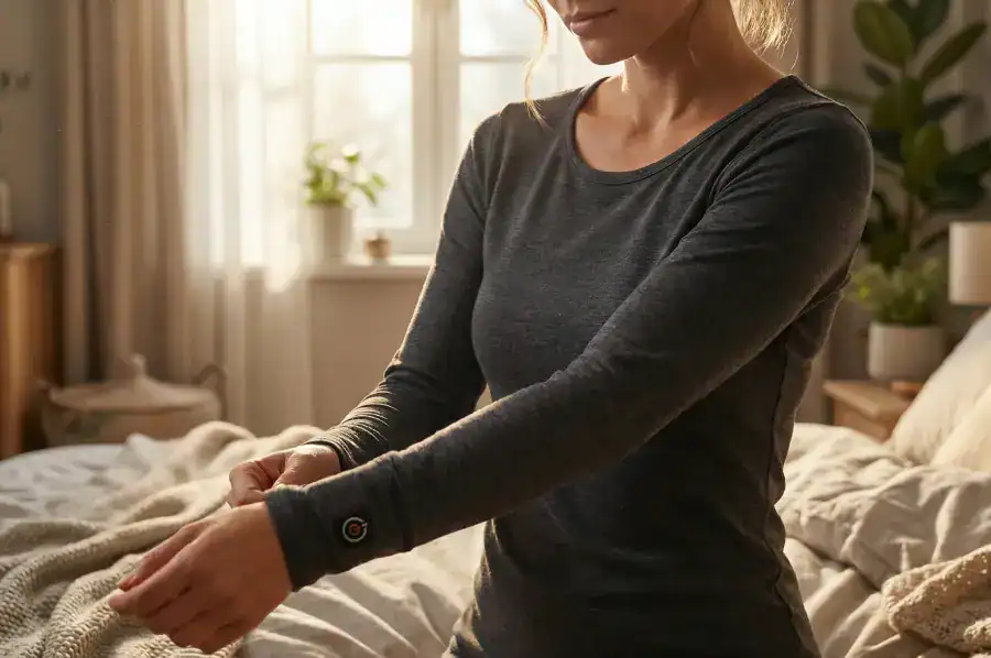 vrouw met verwarmd shirt